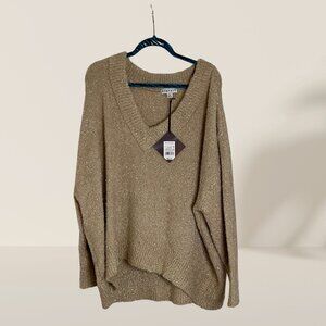 Ava & Viv Metallic Taupe V-Neck Sparkle Sweater